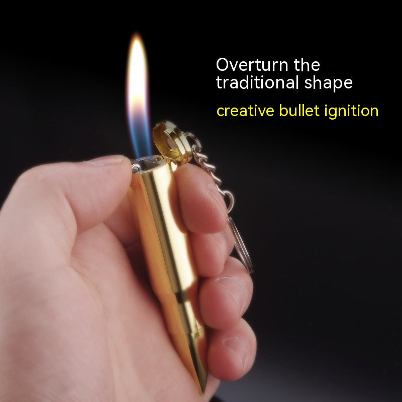 Creative Metal Pointed Bullet Model Lighter Personalized Keychain Grinding Wheel Flame Lighter