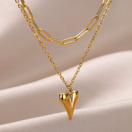 Fashionable Golden Love Chain Double-layer Necklace