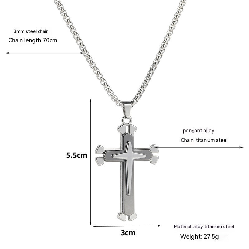 Men's Cross Pendant Silver Gold Titanium Steel