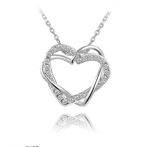 Yiwu Fashion Jewelry Factory Jewelry Customized Double Diamond Heart Necklace Earring Set