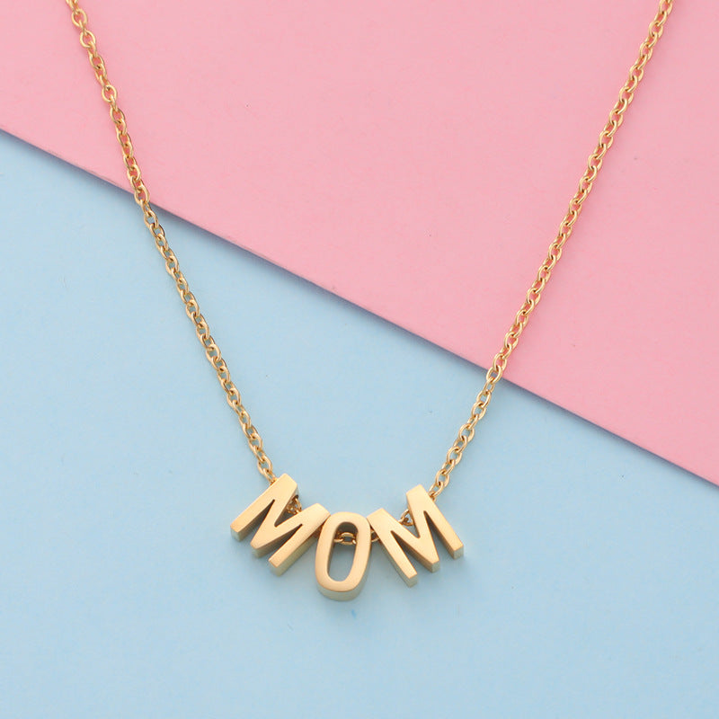 Mirror Fine Throw MOM Letter Pendant Necklace