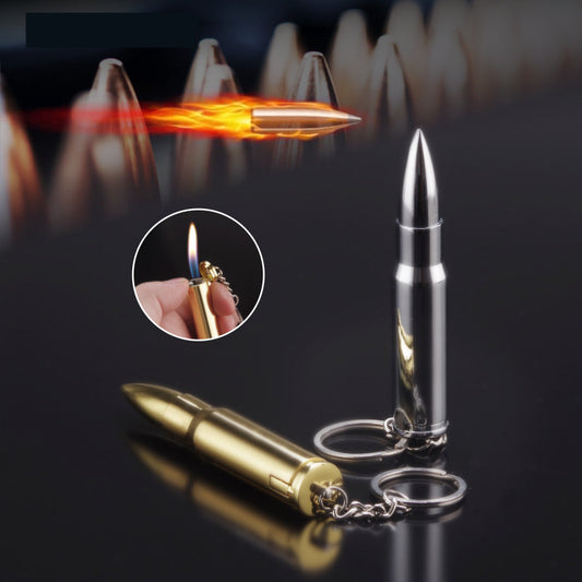 Creative Metal Pointed Bullet Model Lighter Personalized Keychain Grinding Wheel Flame Lighter